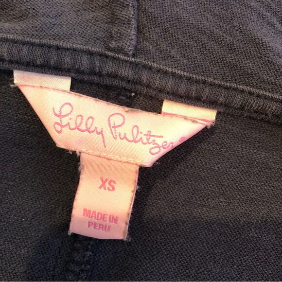 Lilly Pulitzer navy blue white scroll trim hooded knit top size Extra Small XS - Picture 7 of 13